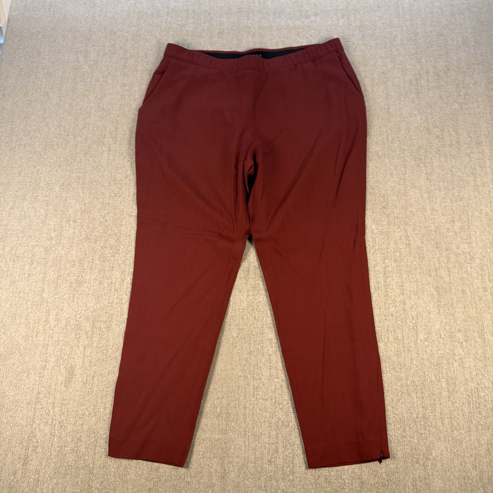 Theory Wool Pants Women's Size 12 Burgundy Red Zip Ankle Pockets
